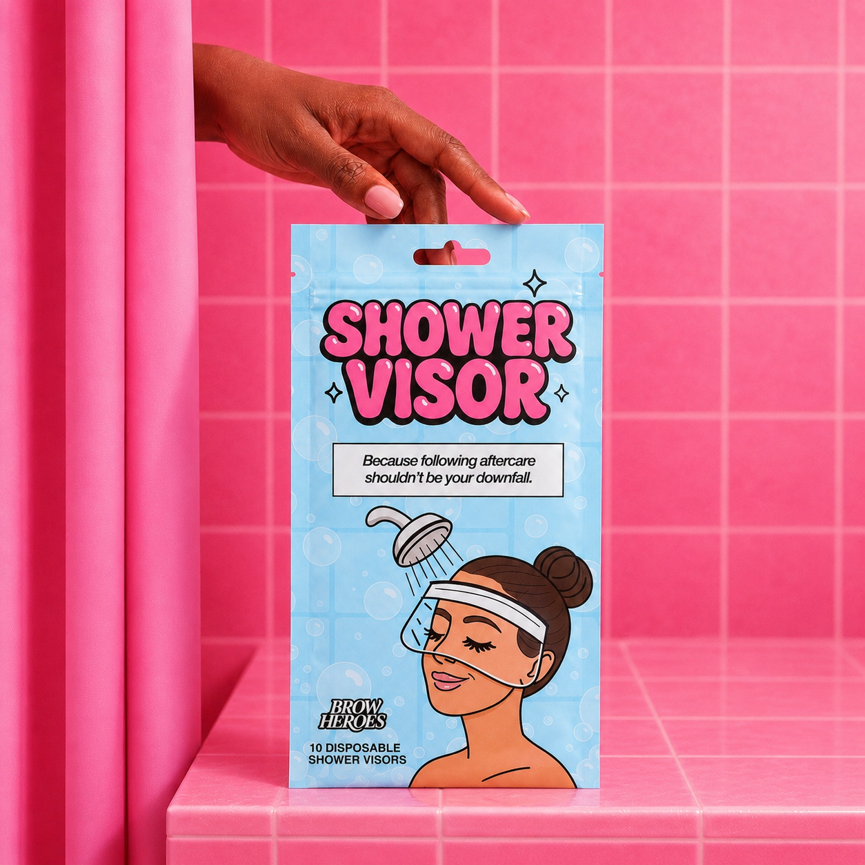 Disposable shower face shield Retail Master Box for brow lamination and lash lift aftercare by Brow Heroes